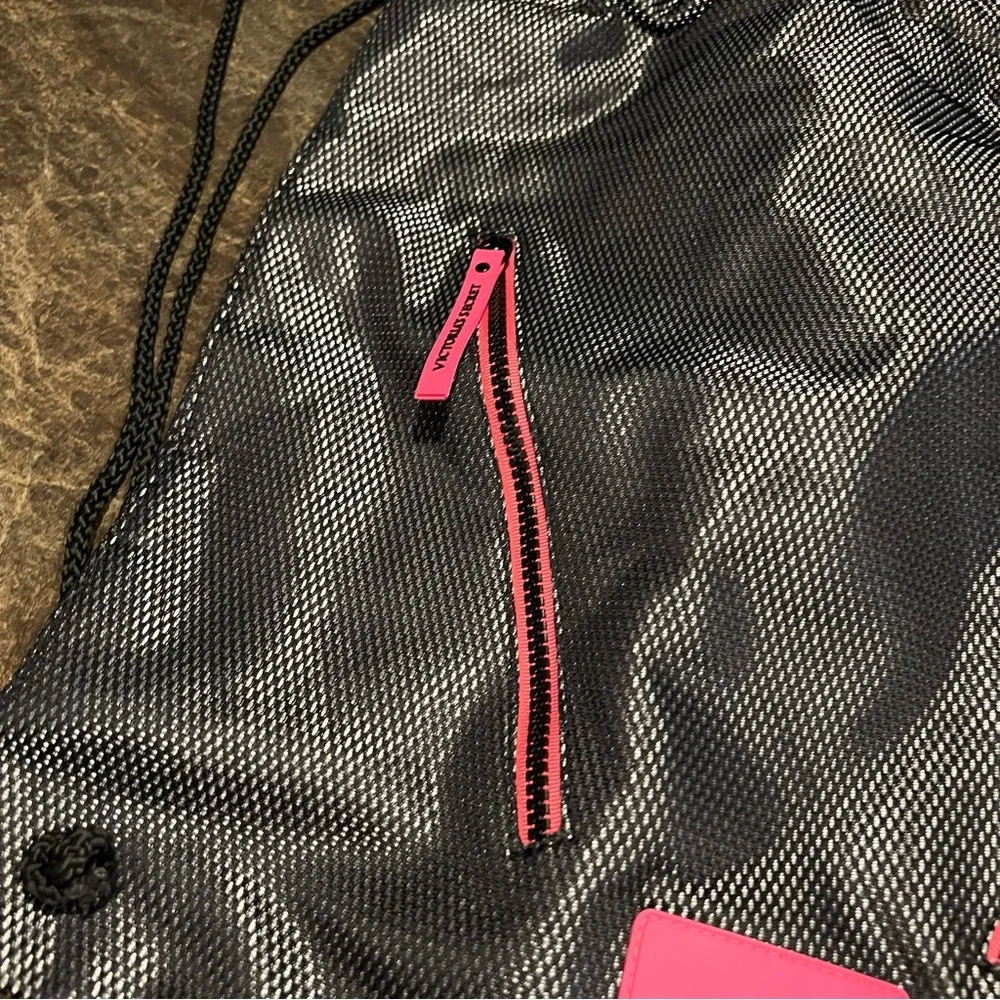 Victoria's Secret Black and Pink Drawstring Bag